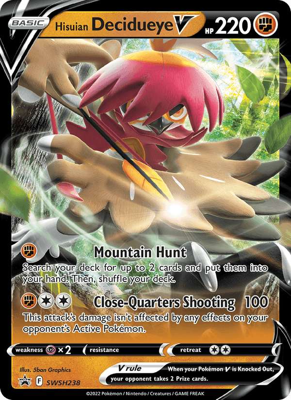 Hisuian Decidueye V, card SWSH238 from SWSH Black Star Promos