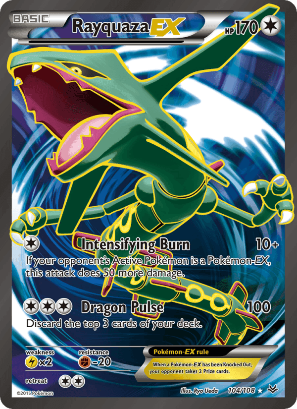 Rayquaza EX, card 104 from Roaring Skies