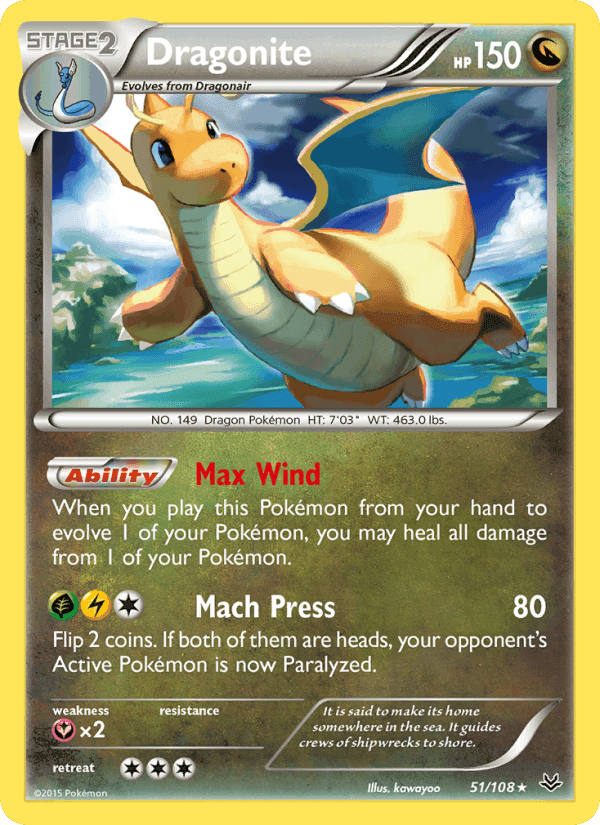 Dragonite, card 51 from Roaring Skies
