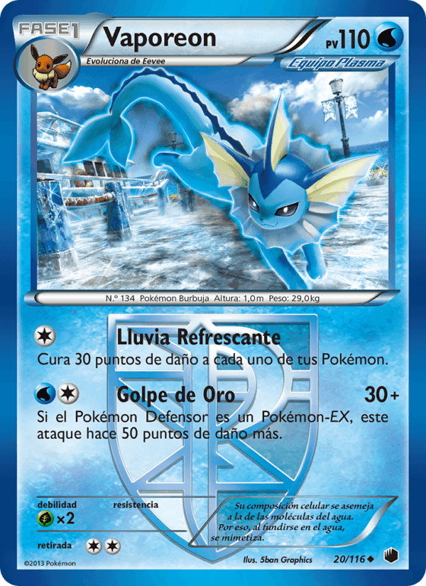 Vaporeon, carte 20 de Glaciación Plasma