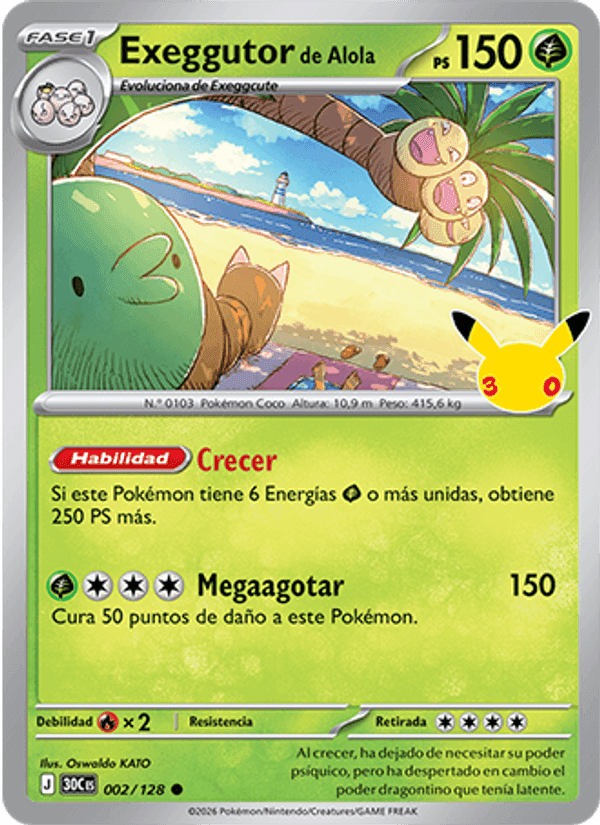 Exeggutor de Alola, carta 002 de Celebración 30.º Aniversario