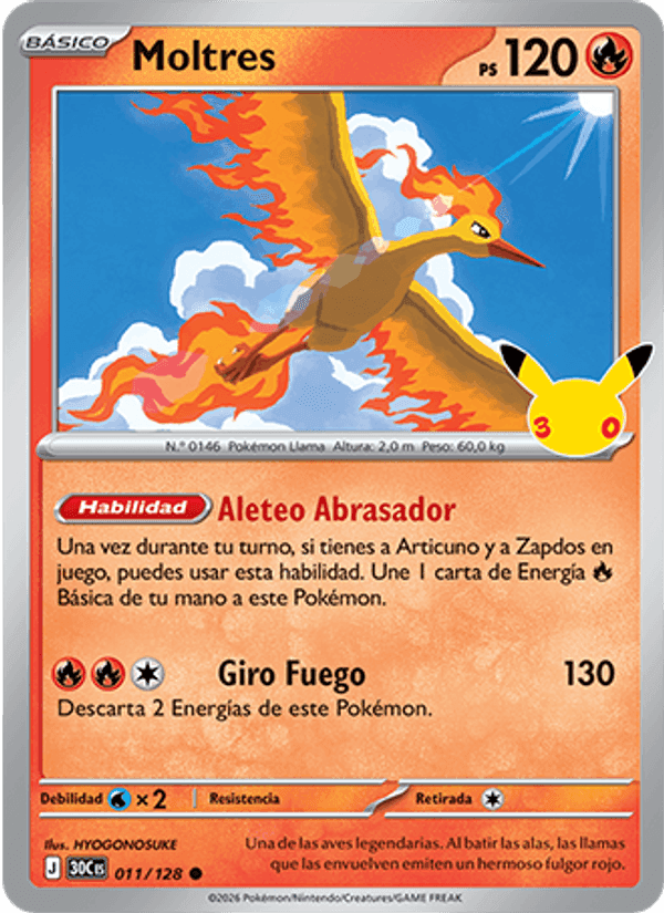 Moltres, carta 011 de Celebración 30.º Aniversario