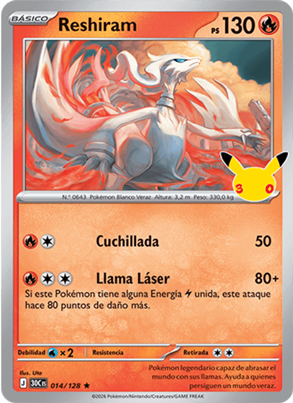 Reshiram, card 014 from Celebración 30.º Aniversario