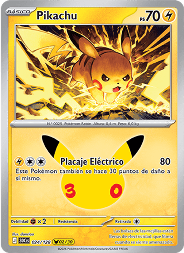 Pikachu, carta 024 de Celebración 30.º Aniversario