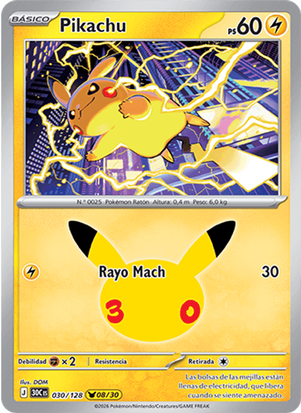 Pikachu, carta 030 de Celebración 30.º Aniversario