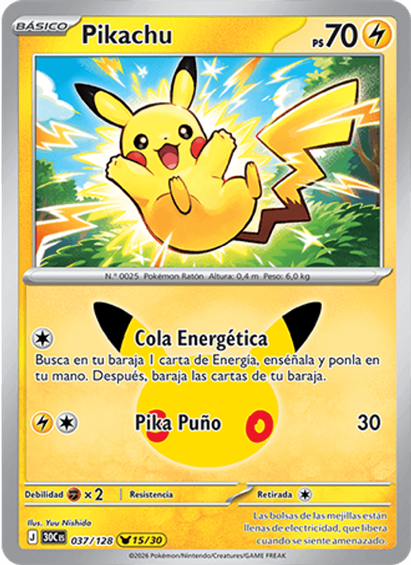 Pikachu, card 037 from Celebración 30.º Aniversario