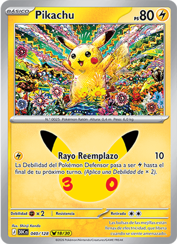Pikachu, carta 040 de Celebración 30.º Aniversario