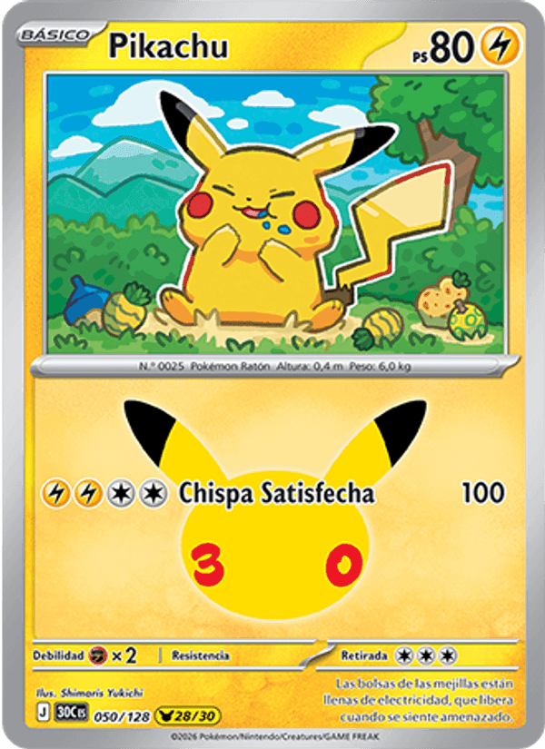 Pikachu, carta 050 di Celebración 30.º Aniversario