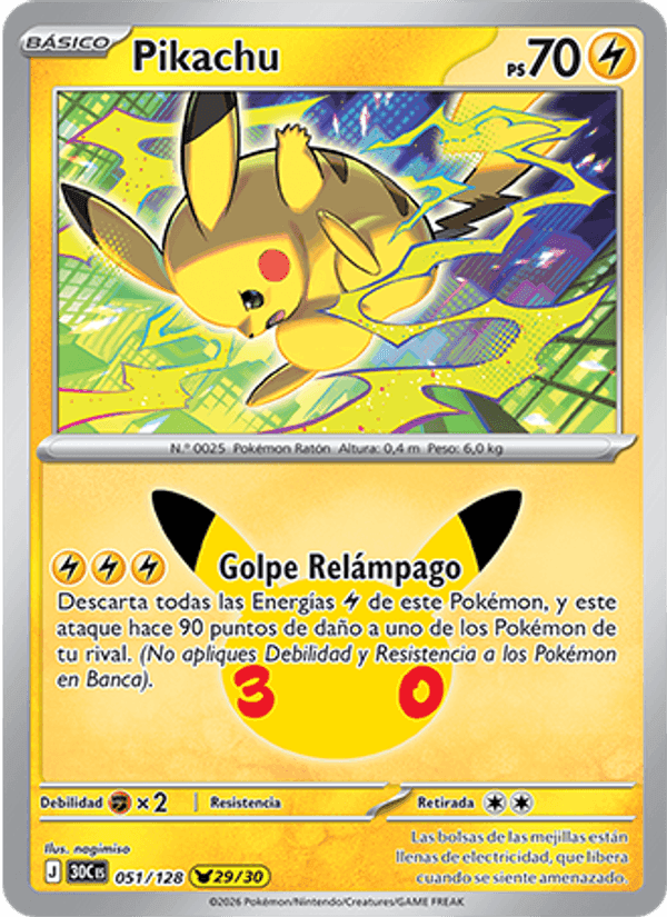 Pikachu, carta 051 de Celebración 30.º Aniversario