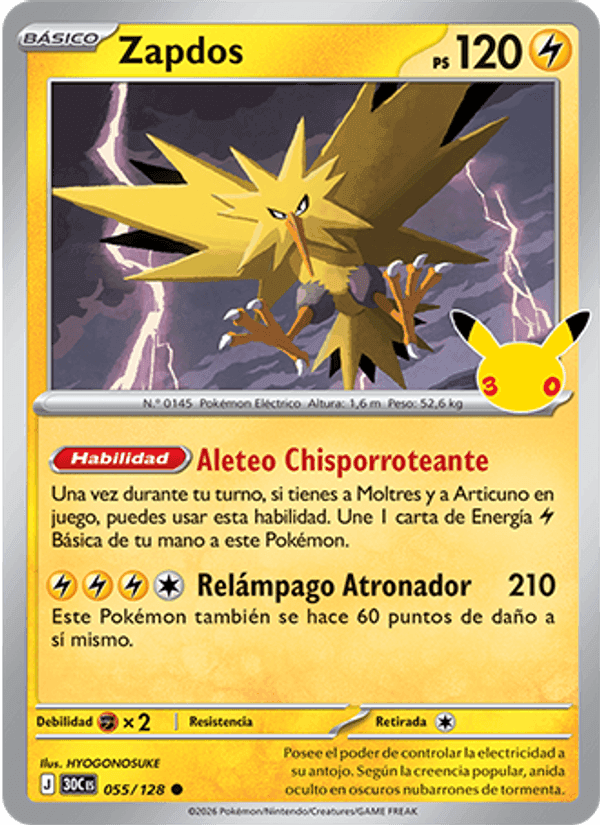 Zapdos, carta 055 di Celebración 30.º Aniversario