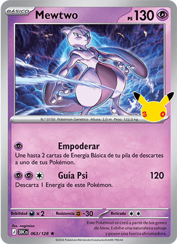 Mewtwo, carta 063 di Celebración 30.º Aniversario