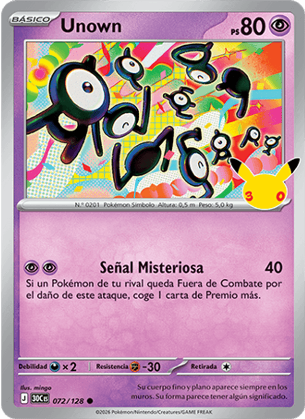 Unown, carta 072 di Celebración 30.º Aniversario