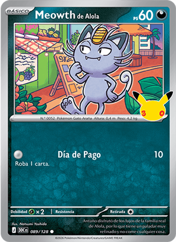Meowth de Alola, carta 089 de Celebración 30.º Aniversario