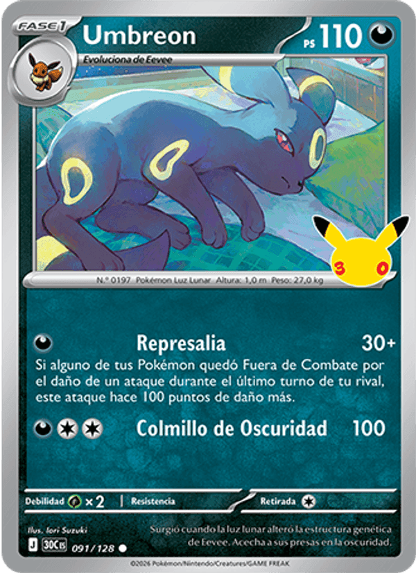 Umbreon, carta 091 de Celebración 30.º Aniversario