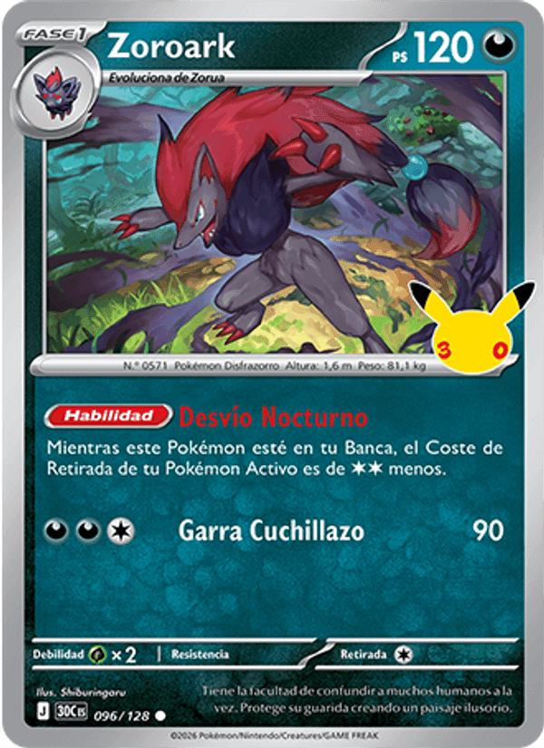Zoroark, carta 096 di Celebración 30.º Aniversario