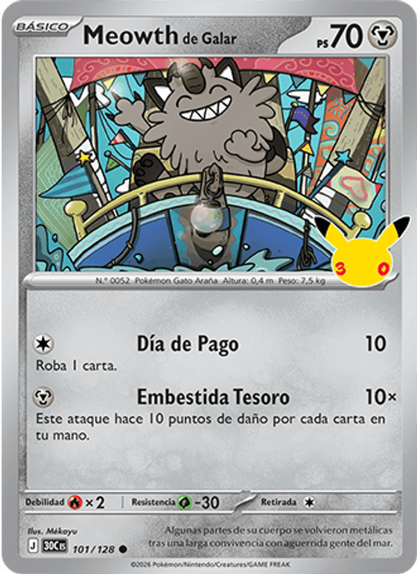 Celebración 30.º Aniversario の 101 番、Meowth de Galar