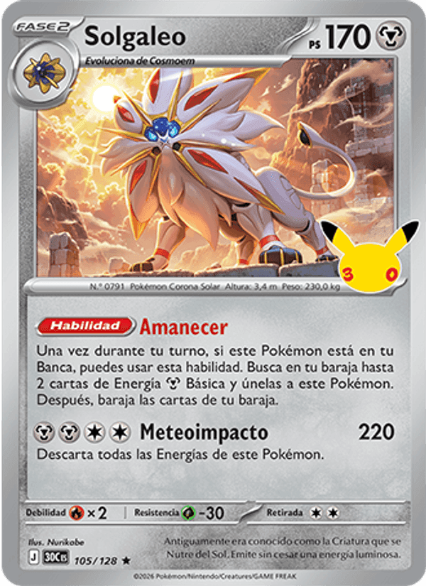 Solgaleo, carta 105 di Celebración 30.º Aniversario