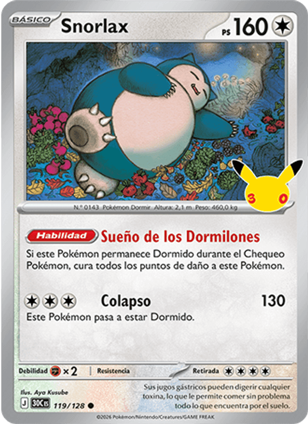 Snorlax, carta 119 de Celebración 30.º Aniversario