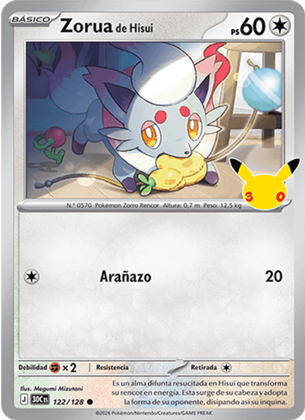 Zorua de Hisui, card 122 from Celebración 30.º Aniversario