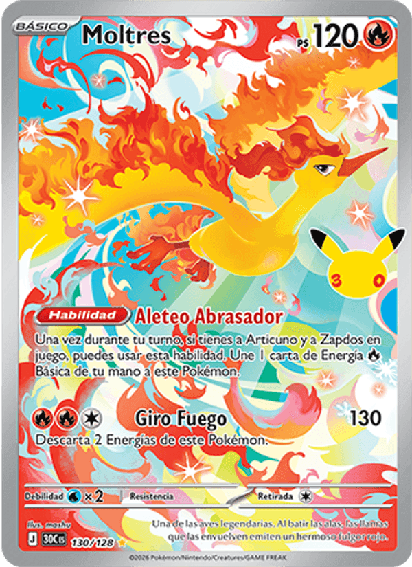 Moltres, carte 130 de Celebración 30.º Aniversario