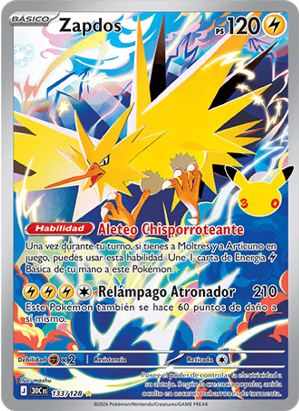 Zapdos, carta 133 de Celebración 30.º Aniversario