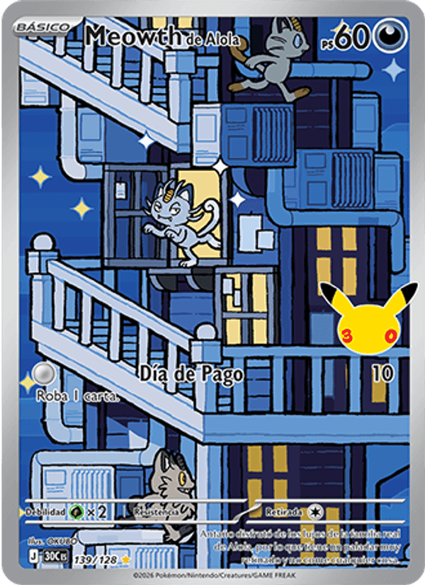 Meowth de Alola, carta 139 de Celebración 30.º Aniversario