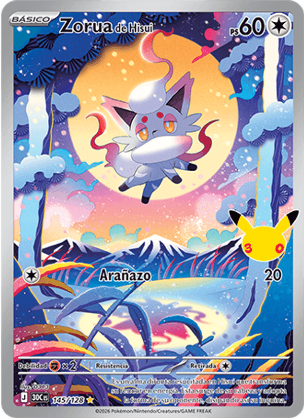 Zorua de Hisui, carta 145 de Celebración 30.º Aniversario