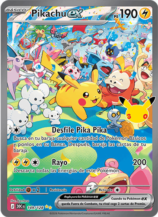 Pikachu ex, carta 149 de Celebración 30.º Aniversario