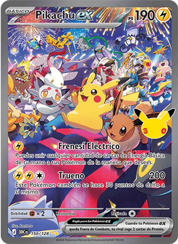 Pikachu ex, carta 150 de Celebración 30.º Aniversario
