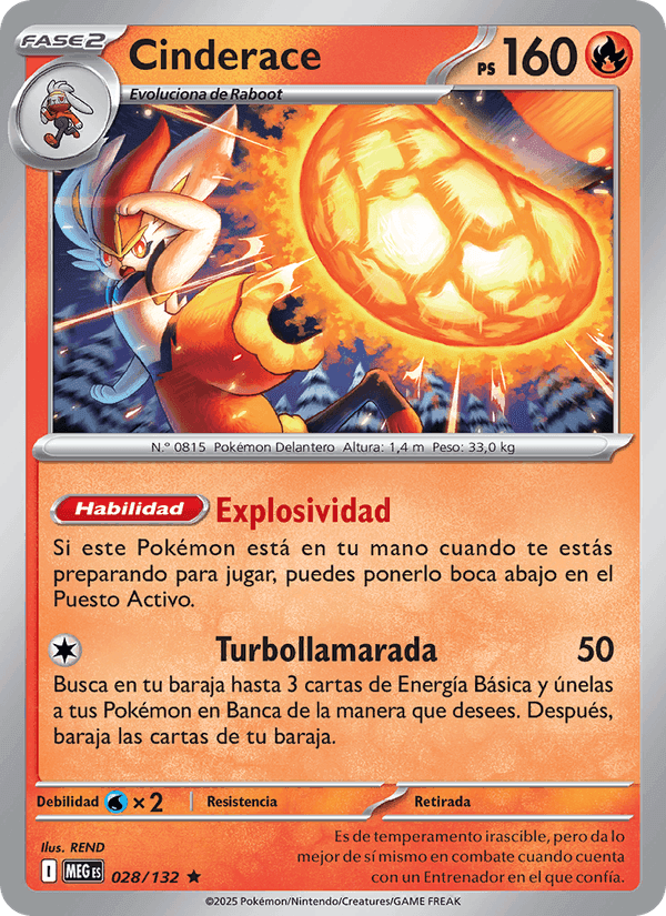 Cinderace, carta 028 de Megaevolución