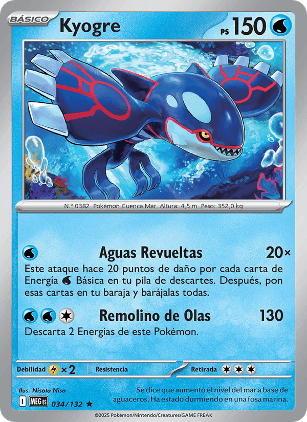 Kyogre, carta 034 de Megaevolución