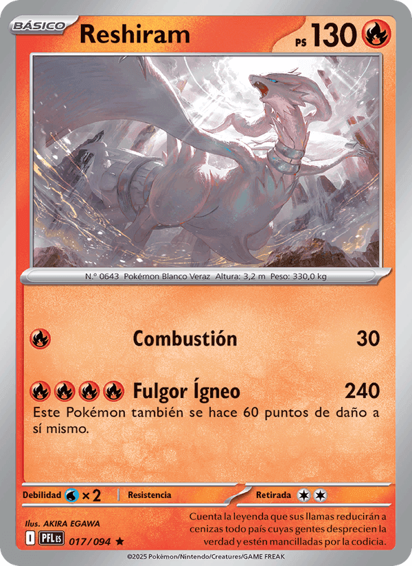 Reshiram, carta 017 de Fuegos Fantasmales