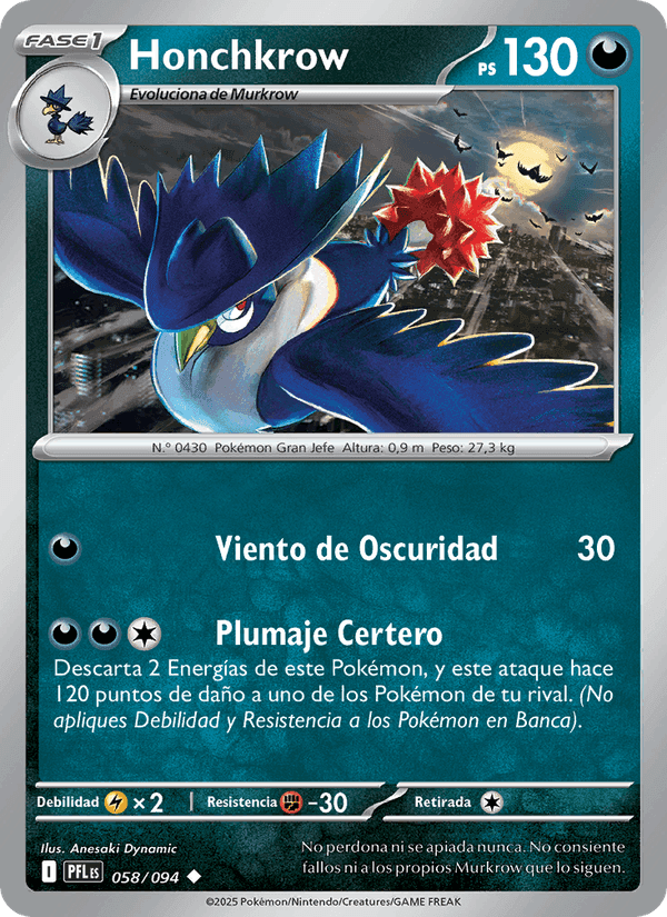 Honchkrow, carta 058 de Fuegos Fantasmales