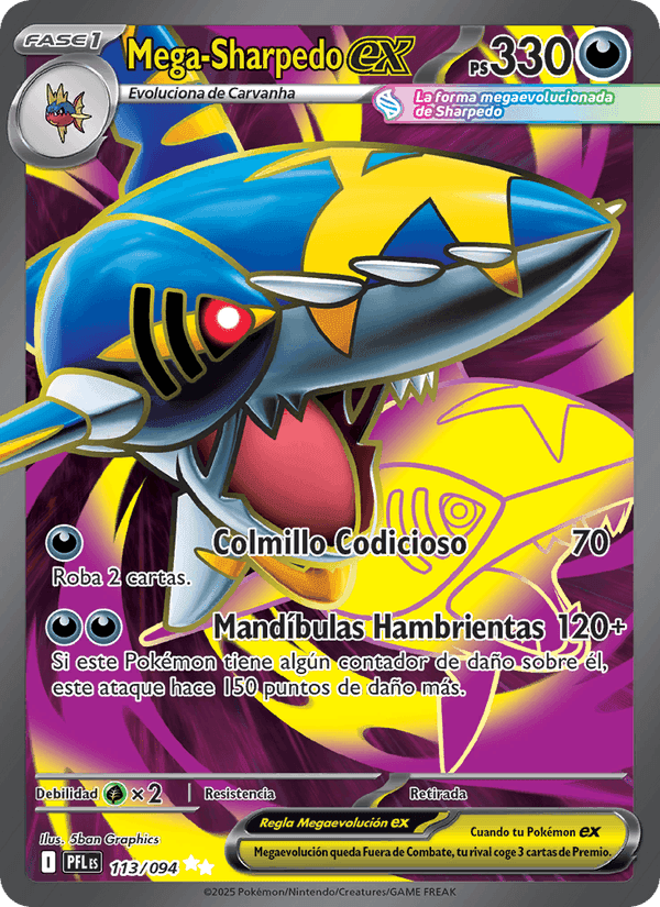 Mega-Sharpedo ex, card 113 from Fuegos Fantasmales