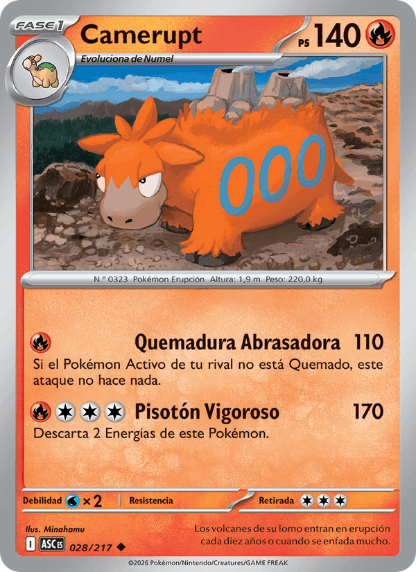 Camerupt, carta 028 de Héroes Ascendentes