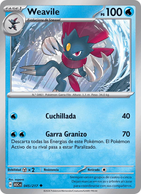 Weavile, carta 045 de Héroes Ascendentes
