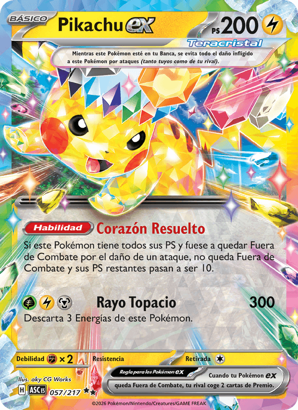 Pikachu ex, carta 057 de Héroes Ascendentes