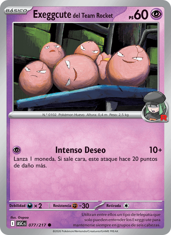 Exeggcute del Team Rocket, carta 077 de Héroes Ascendentes