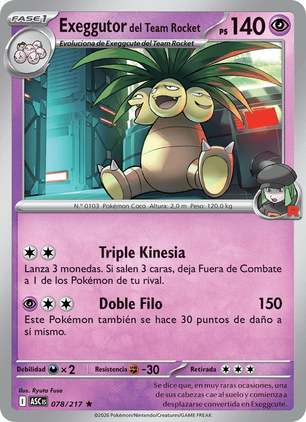 Exeggutor del Team Rocket, carta 078 de Héroes Ascendentes