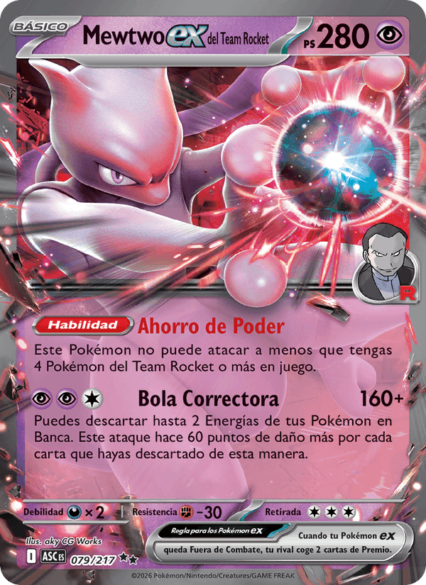 Mewtwo ex del Team Rocket, carta 079 di Héroes Ascendentes