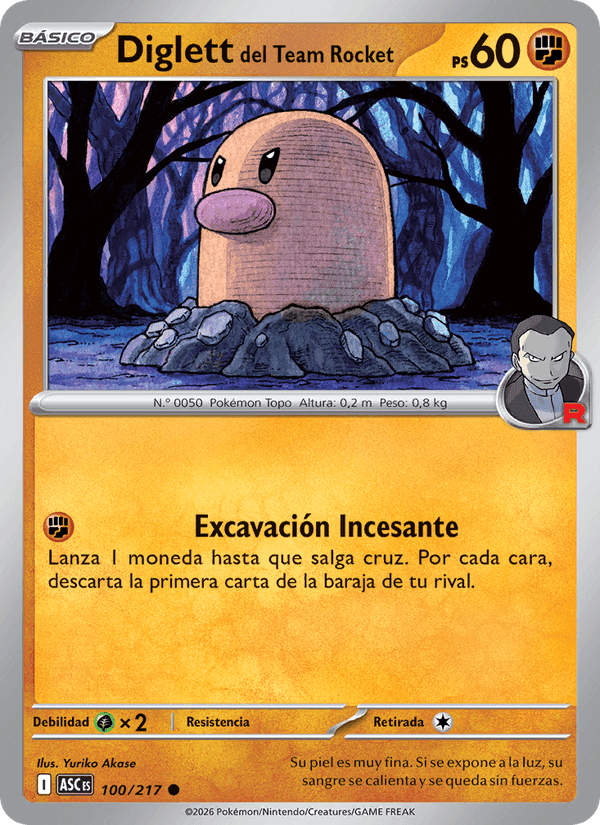 Diglett del Team Rocket, carta 100 de Héroes Ascendentes
