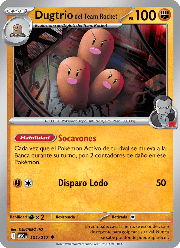 Dugtrio del Team Rocket, card 101 from Héroes Ascendentes