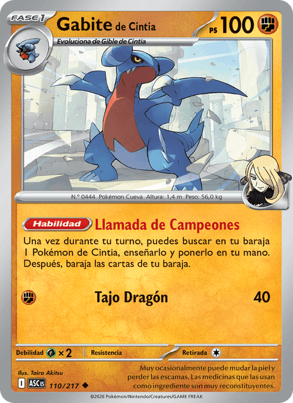 Gabite de Cintia, card 110 from Héroes Ascendentes