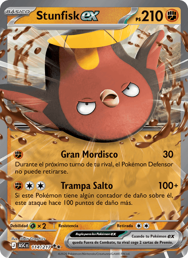 Stunfisk ex, card 114 from Héroes Ascendentes