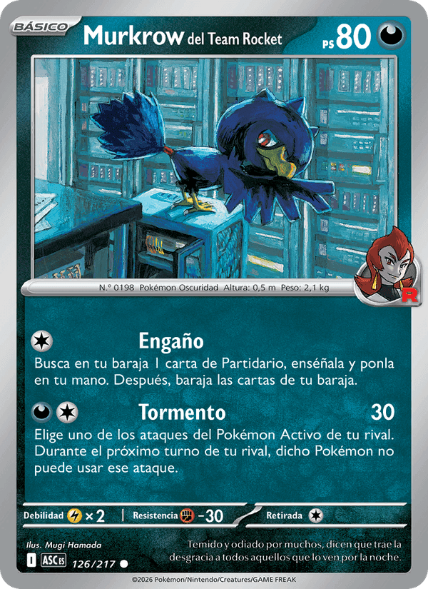 Murkrow del Team Rocket, card 126 from Héroes Ascendentes