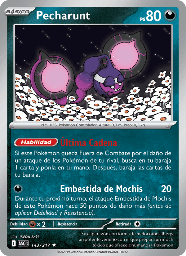 Pecharunt, card 143 from Héroes Ascendentes