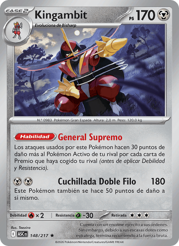 Kingambit, card 148 from Héroes Ascendentes