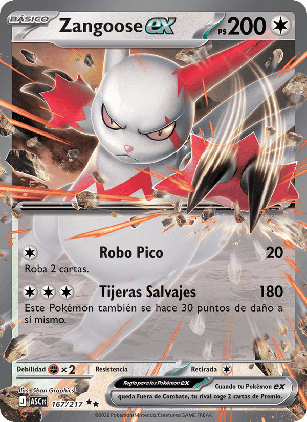 Zangoose ex, carta 167 de Héroes Ascendentes