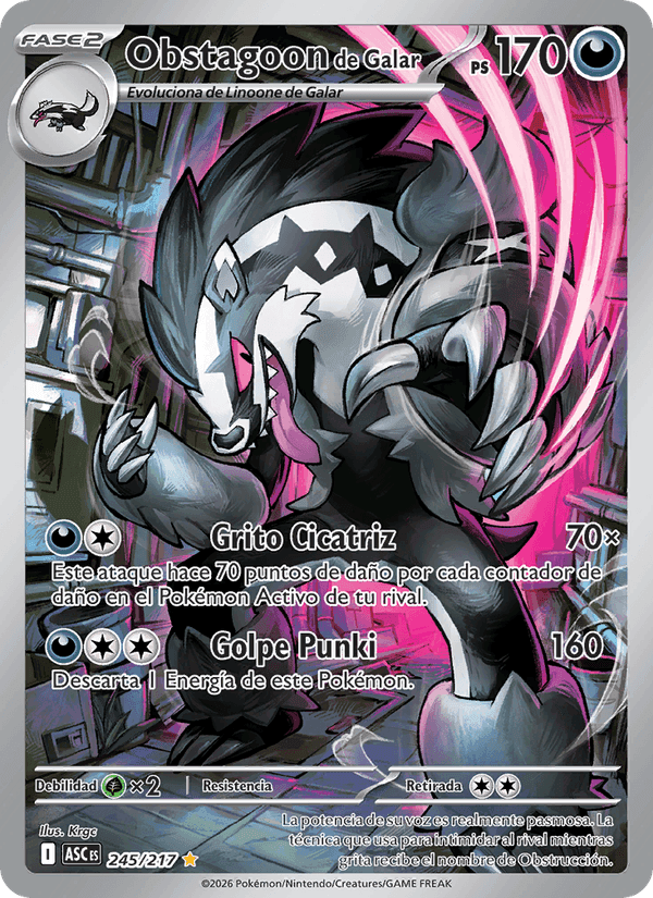 Obstagoon de Galar, carta 245 de Héroes Ascendentes