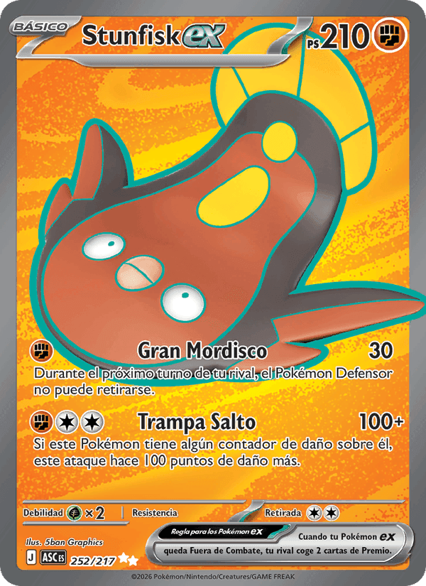 Stunfisk ex, card 252 from Héroes Ascendentes